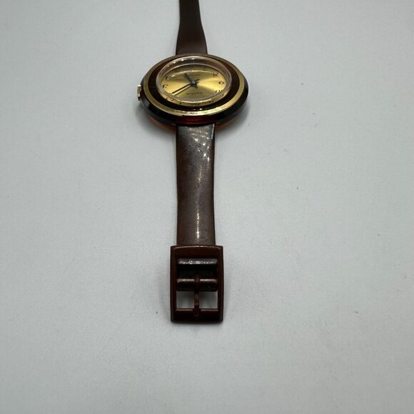Vtg. Diantus Watch Women Gold Tone Brown Swiss 41MM Round Dial Manual Wind 8.5\